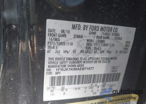 2010 Ford Expedition El Limited from USA, damaged, VIN 1FMJK1K56AEB71977